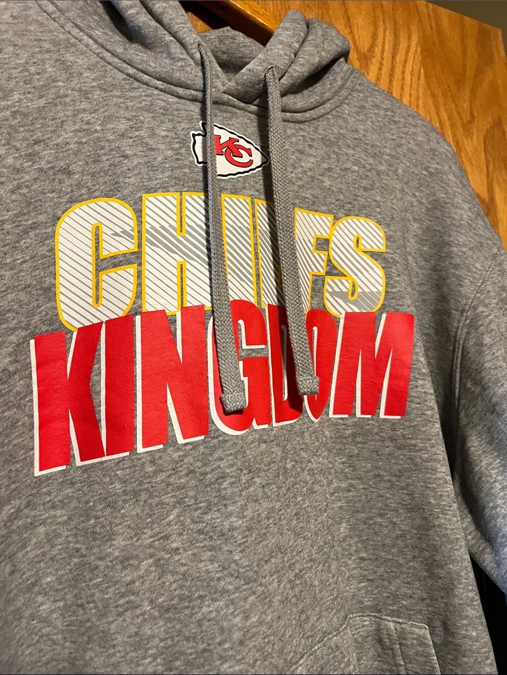 Nike Gray Chiefs Kingdom Crewneck Hoodie with Red & Yellow Graphics